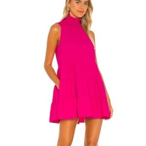 Amanda Uprichard Dress in Pink, Sleeveless Tiered Ruffle Mini, Size Small